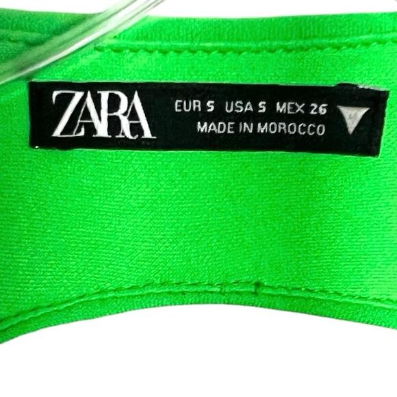ZARA Long Sleeve Crop Top Open Back Cut Out Cropped Shirt Sz Small Green Stretch - Picture 6 of 8